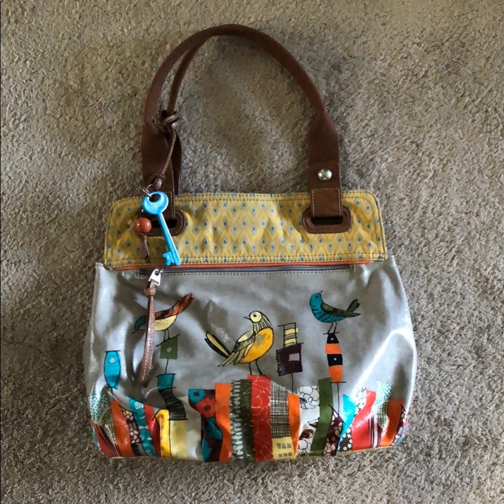 Fossil Bird Painted Coated Canvas Purse